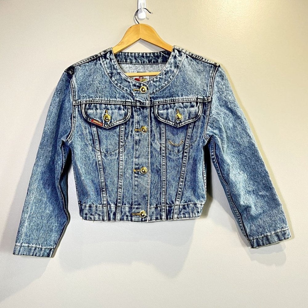 Jordache Gold 80's Vintage Light Wash Acid Jean Jacket Gold Buttons Cotton Small
